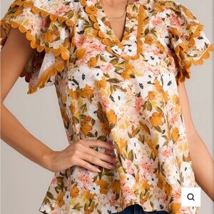 Floral Ruffle Sleeve Top
